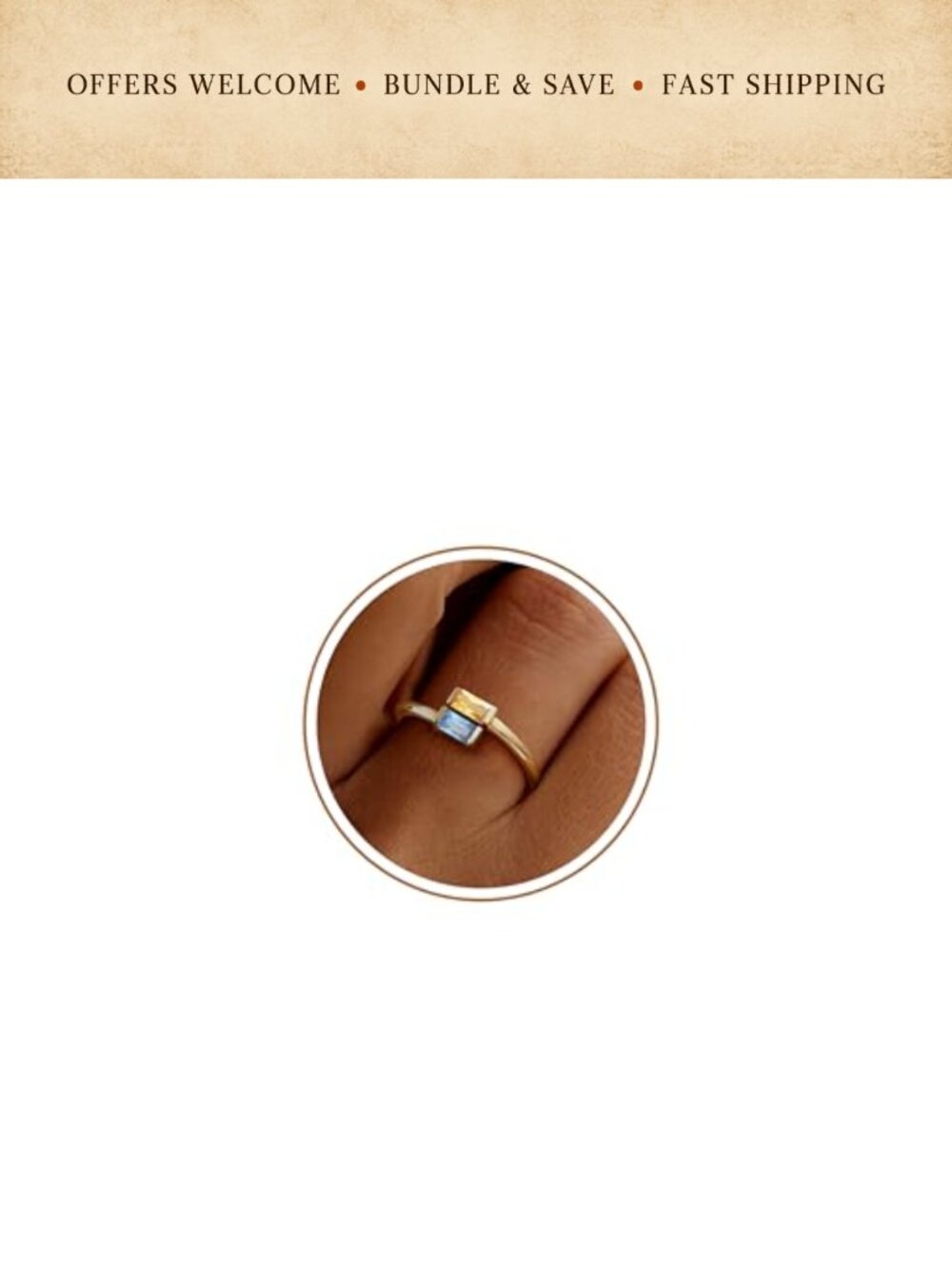 Dainty Baguette Birthstone Ring Adjustable Gemstone CZ Stackable Gift